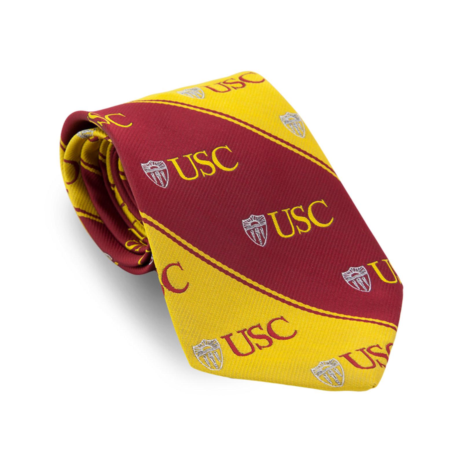 USC Shield Mens Cambridge Stripes Tie Cardinal/Gold Fits All image01
